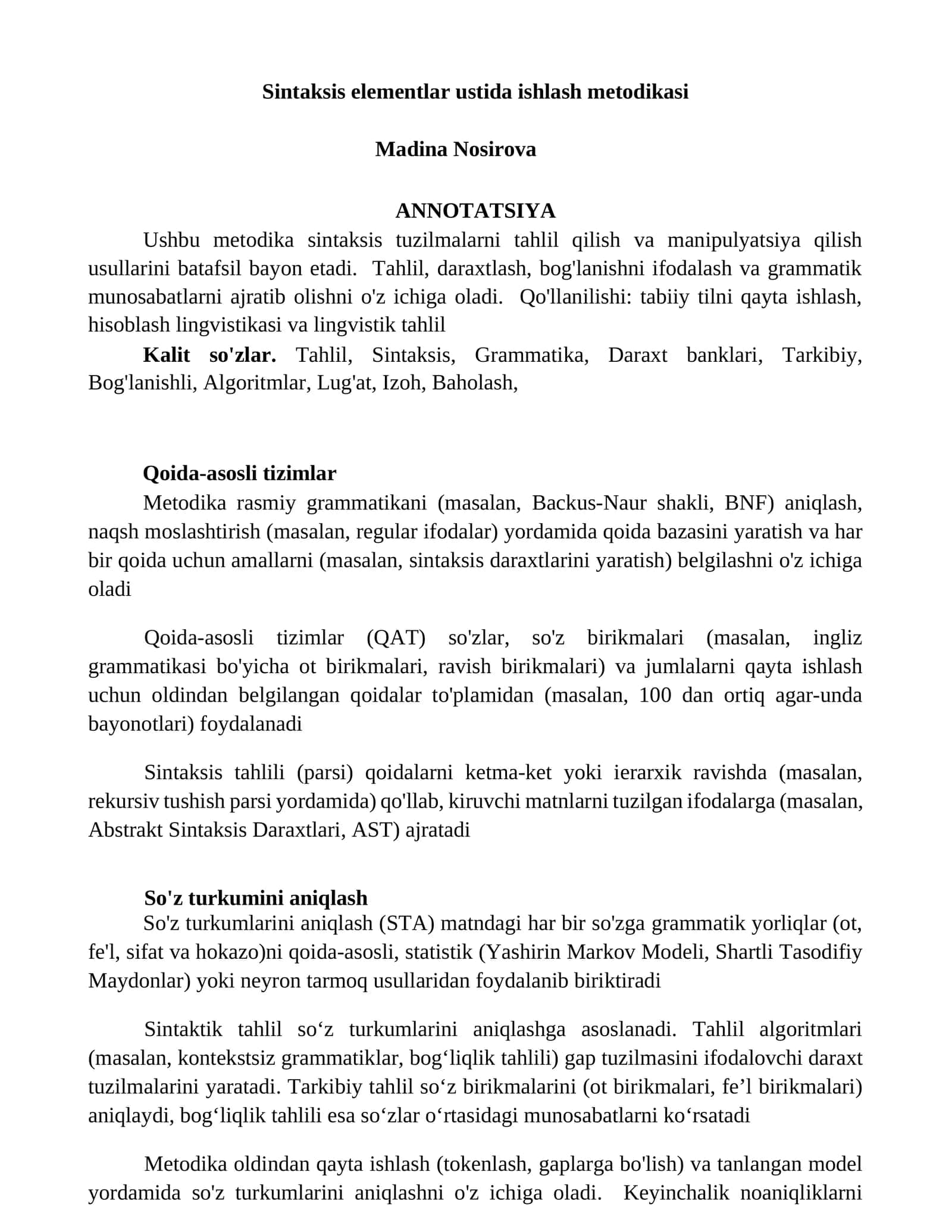 Sintaksis elementlar ustida ishlash metodikasi 1