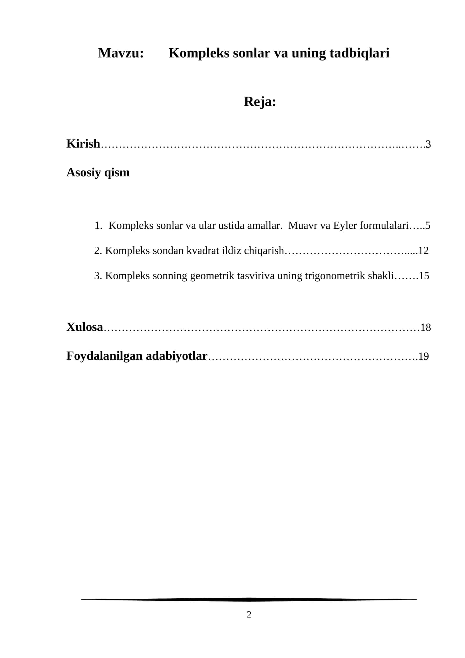 Kompleks sonlar va uning tadbiqlari 1