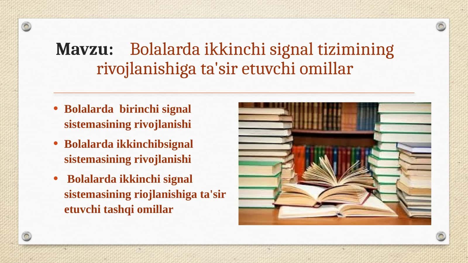 Bolalarda ikkinchi signal tizimining rivojlanishiga ta'sir etuvchi omillar 1