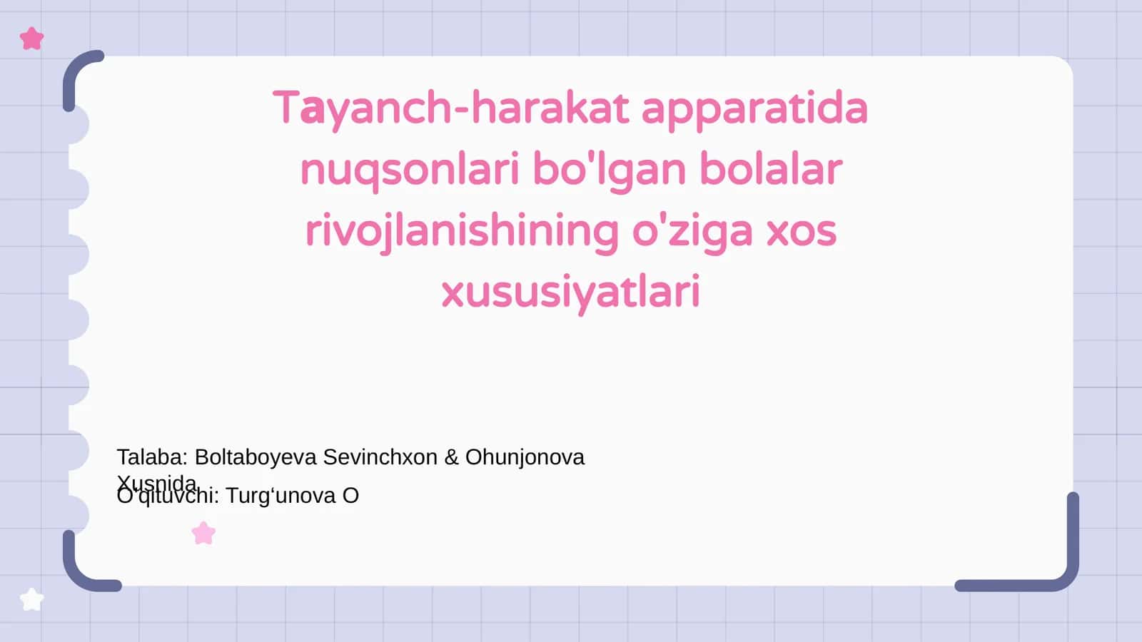 Tayanch-harakat apparatida nuqsonlari bo'lgan bolalar rivojlanishining o'ziga xos xususiyatlari 1
