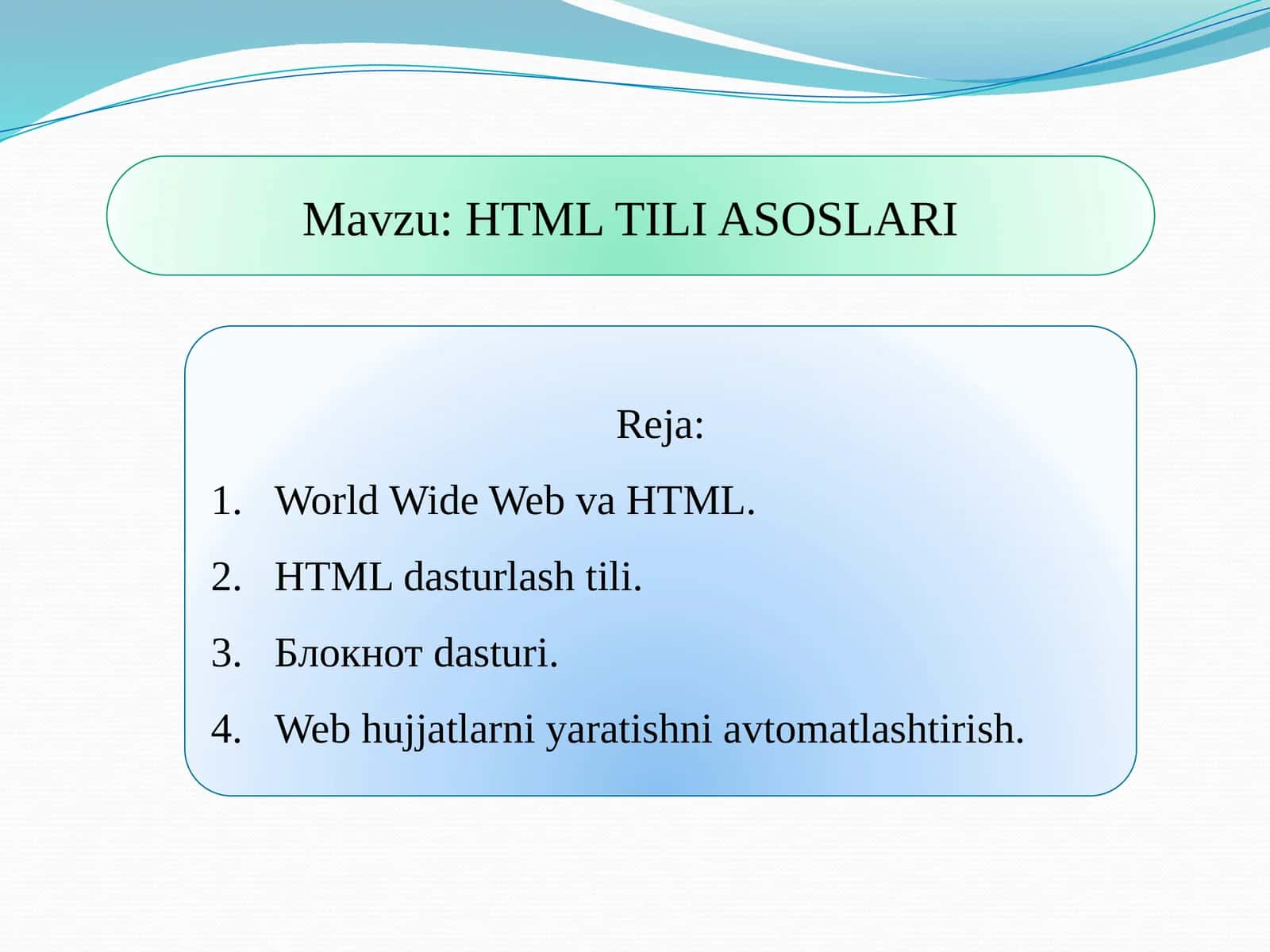 HTML TILI ASOSLARI 1