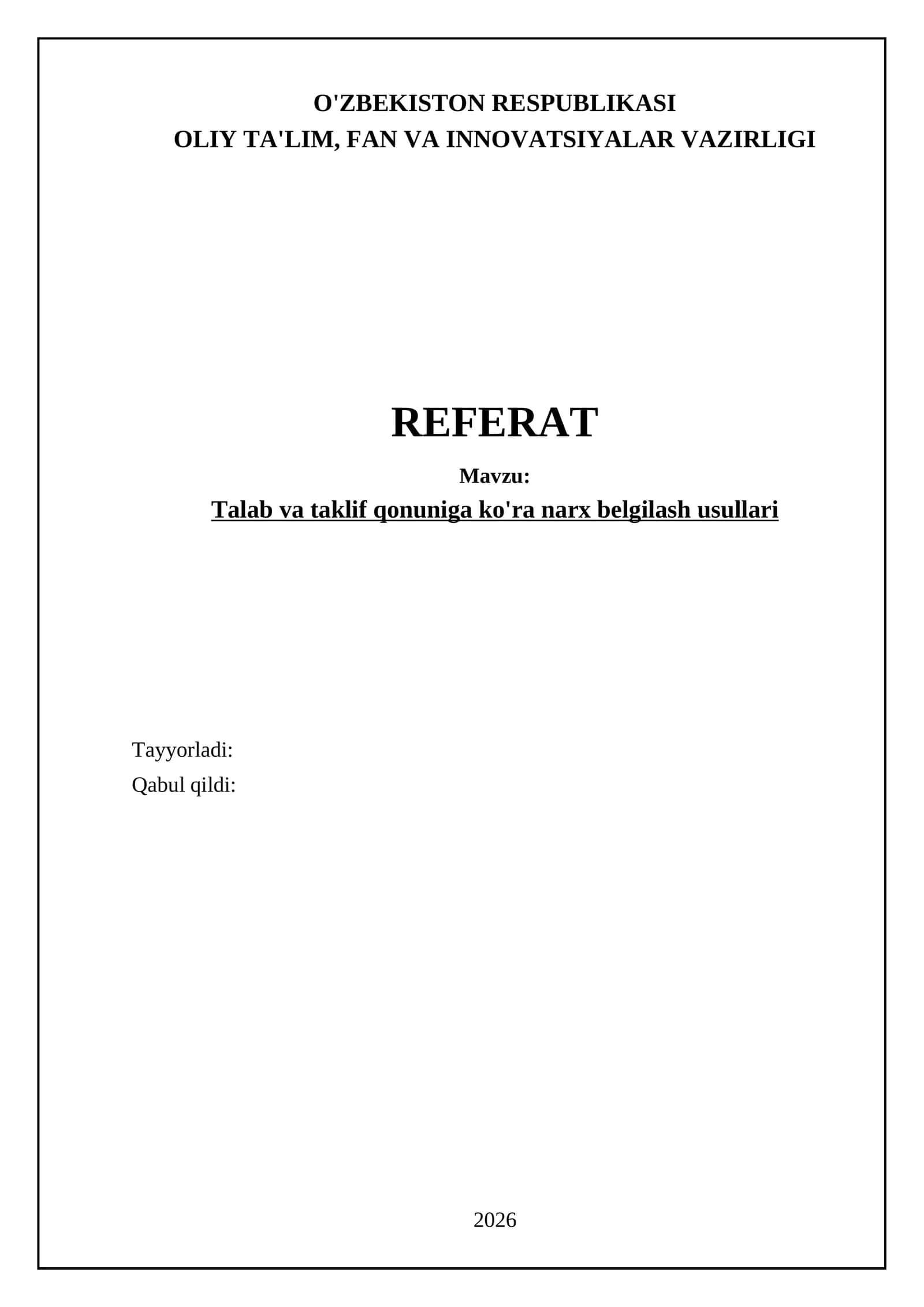 Talab va taklif qonuniga ko'ra narx belgilash usullari 1