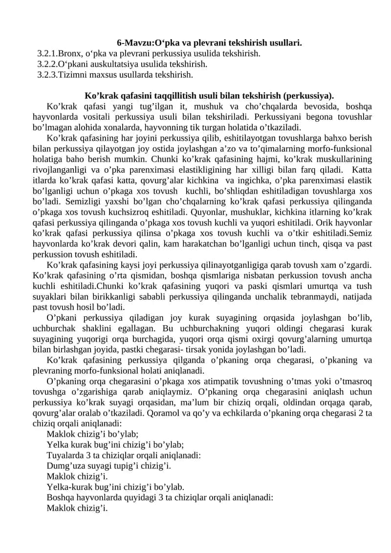 Ko’krak qafasini taqqillitish usuli bilan tekshirish 1