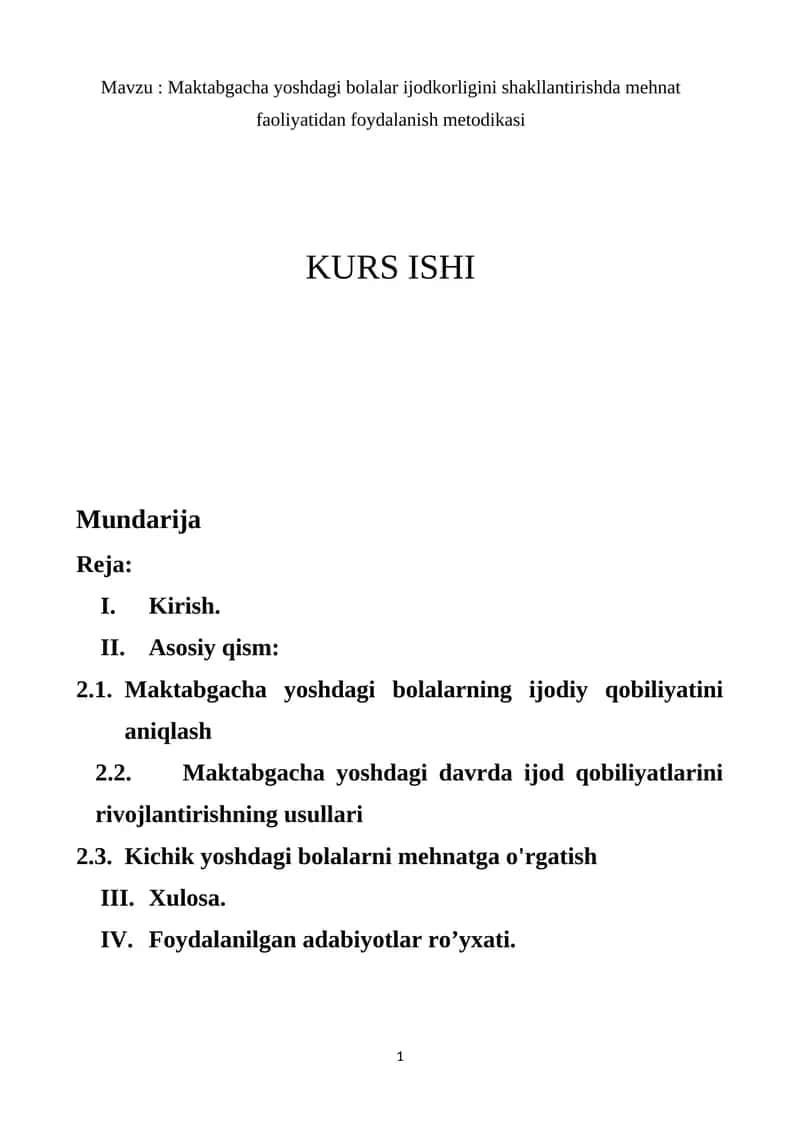 Maktabgacha yoshdagi bolalar ijodkorligini shakllantirishda mehnat faoliyatidan foydalanish metodikasi 1