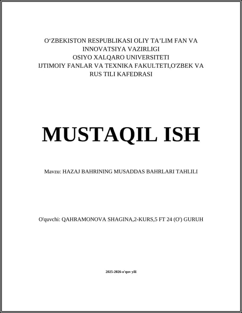 HAZAJ BAHRINING MUSADDAS BAHRLARI TAHLILI 1