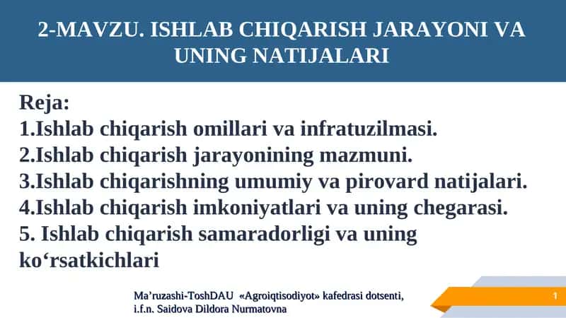 Ishlab chiqarish jarayoni va uning natijalari 1