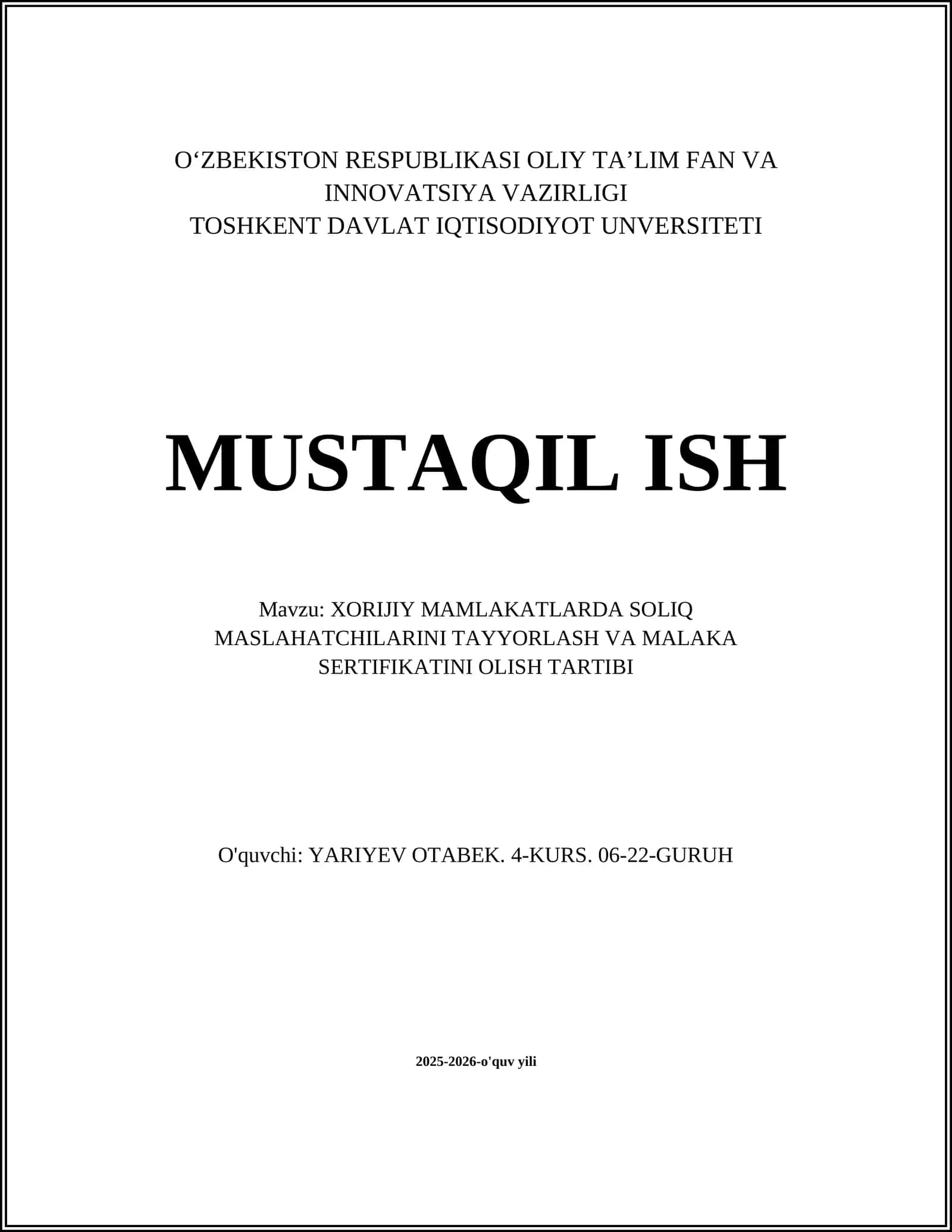 XORIJIY MAMLAKATLARDA SOLIQ MASLAHATCHILARINI TAYYORLASH VA MALAKA SERTIFIKATINI OLISH TARTIBI 1