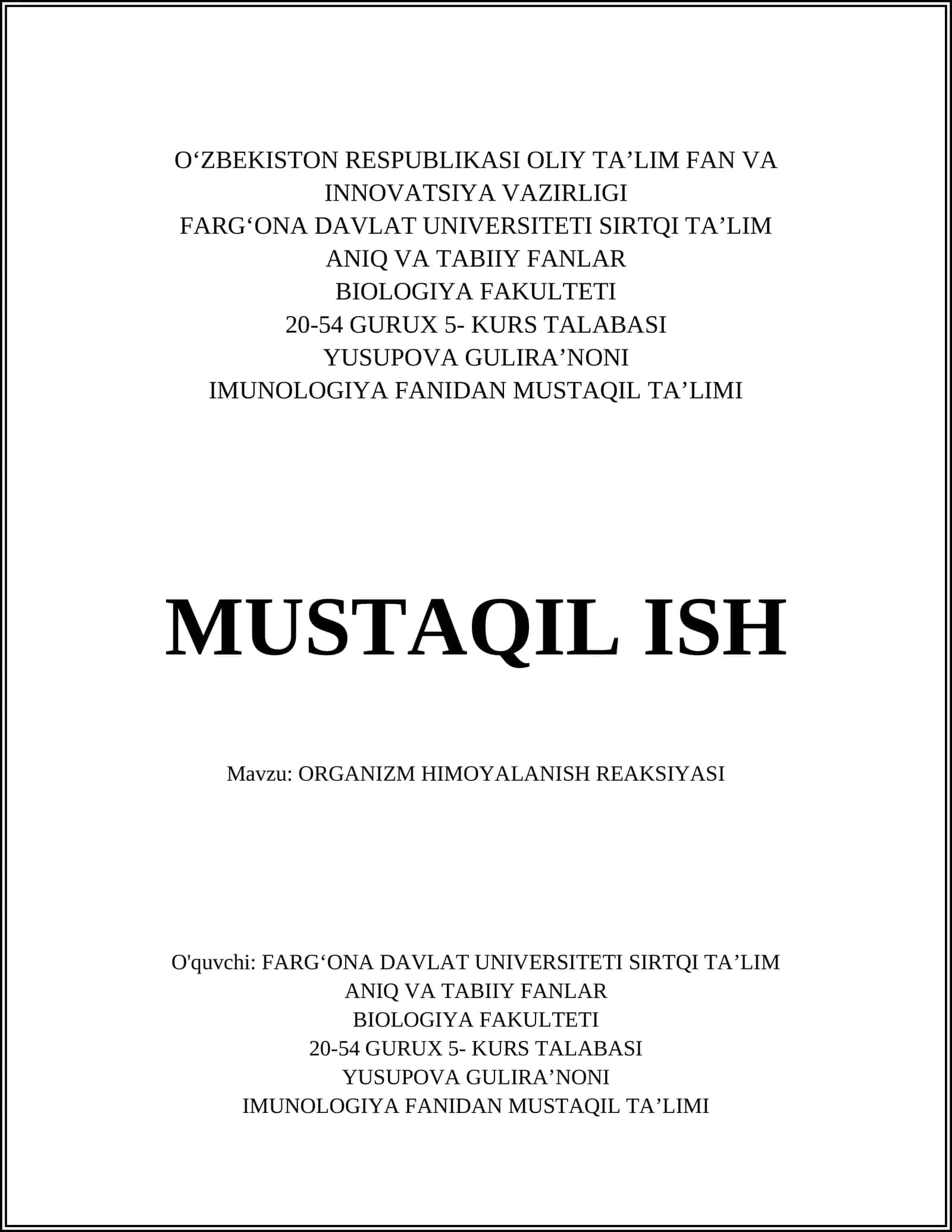 ORGANIZM HIMOYALANISH REAKSIYASI 1