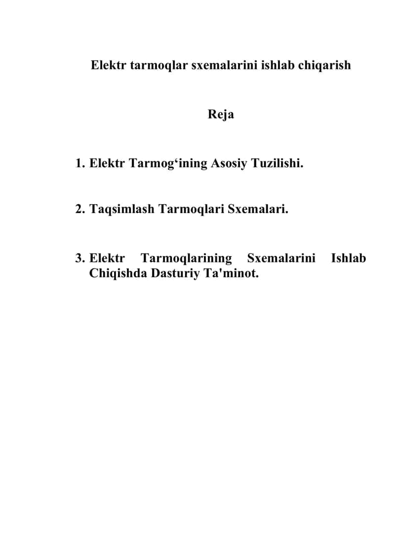Mustaqil ish "Elektr tarmoqlar sxemalarini ishlab chiqarish" 1