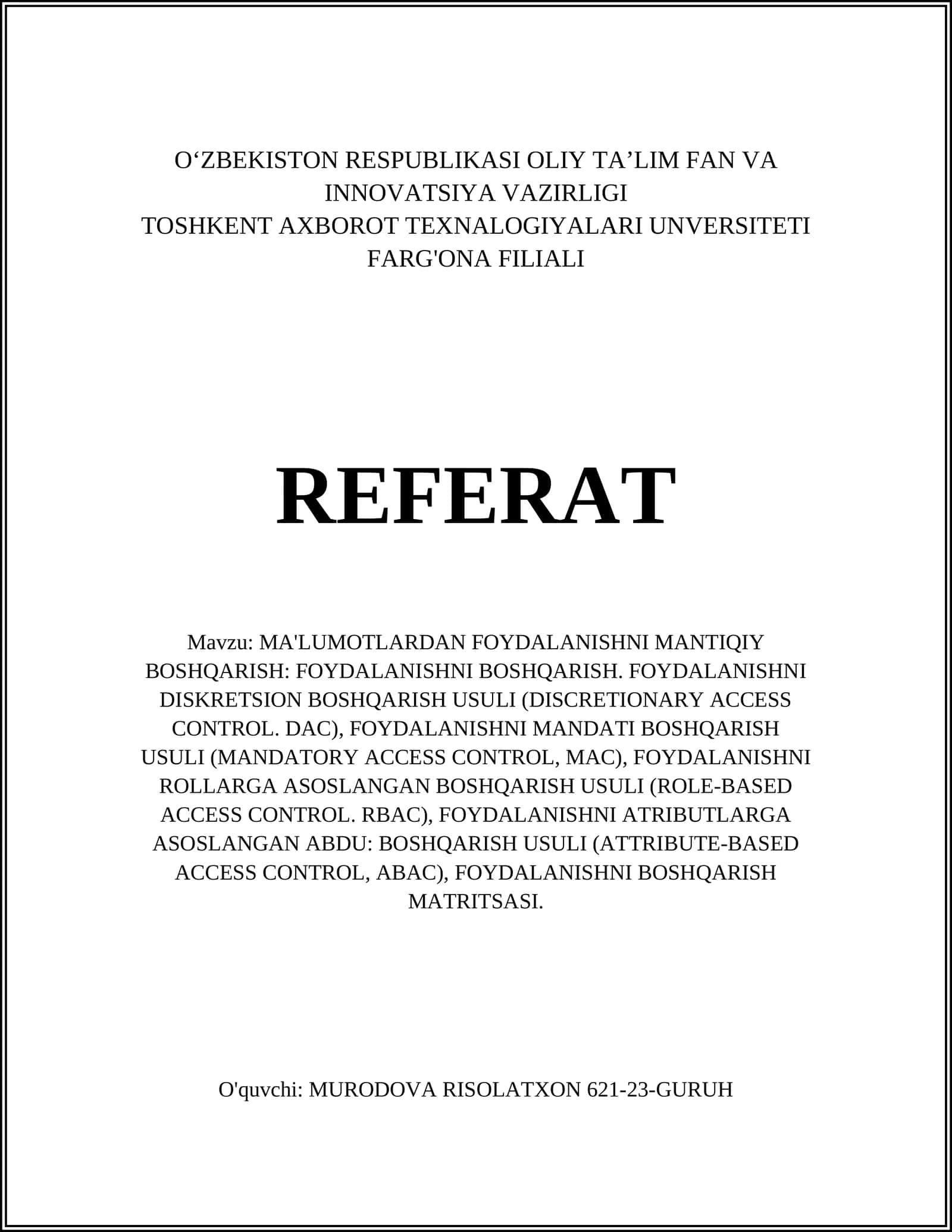MA'LUMOTLARDAN FOYDALANISHNI MANTIQIY BOSHQARISH 1