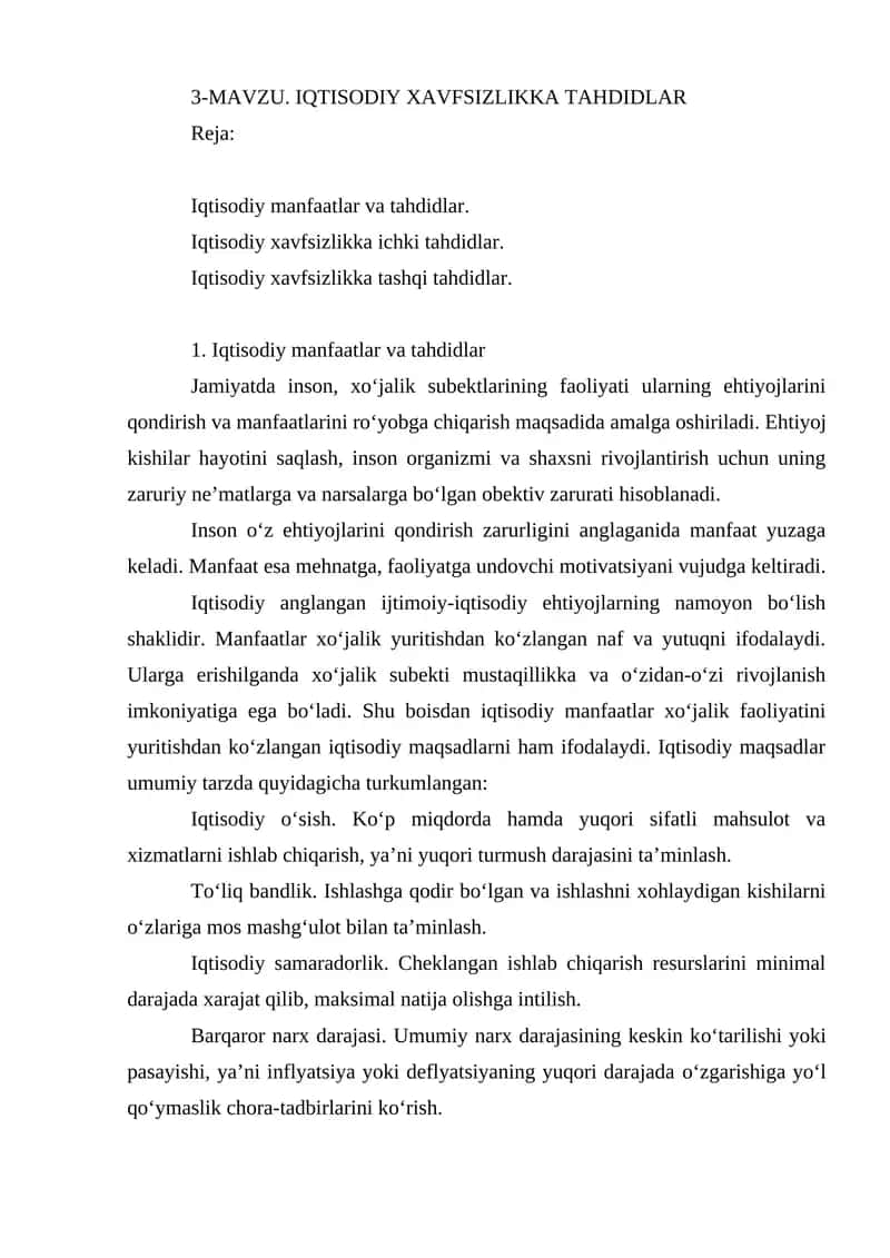 IQTISODIY XAVFSIZLIKKA TAHDIDLAR 1