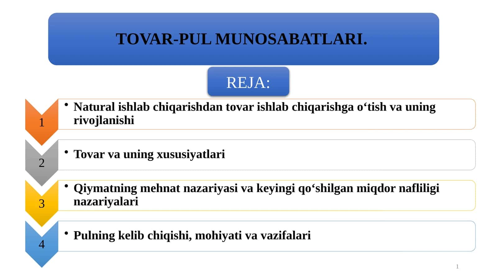 TOVAR-PUL MUNOSABATLARI. 1