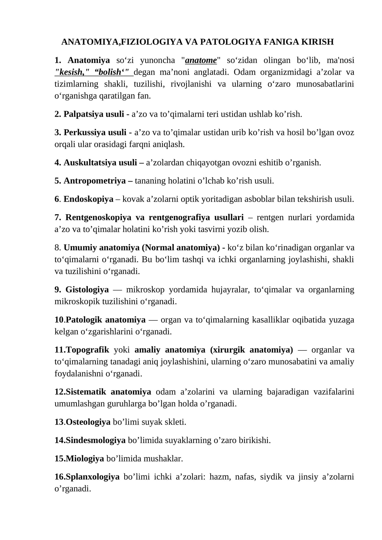 ANATOMIYA,FIZIOLOGIYA VA PATOLOGIYA FANIGA 1