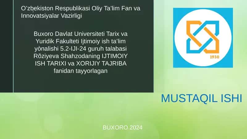 IJTIMOIY ISH TARIXI va XORIJIY TAJRIBA 1