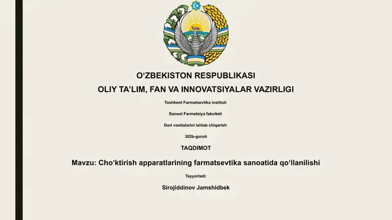 Choʻktirish apparatlarining farmatsevtika sanoatida qoʻllanilishi 1