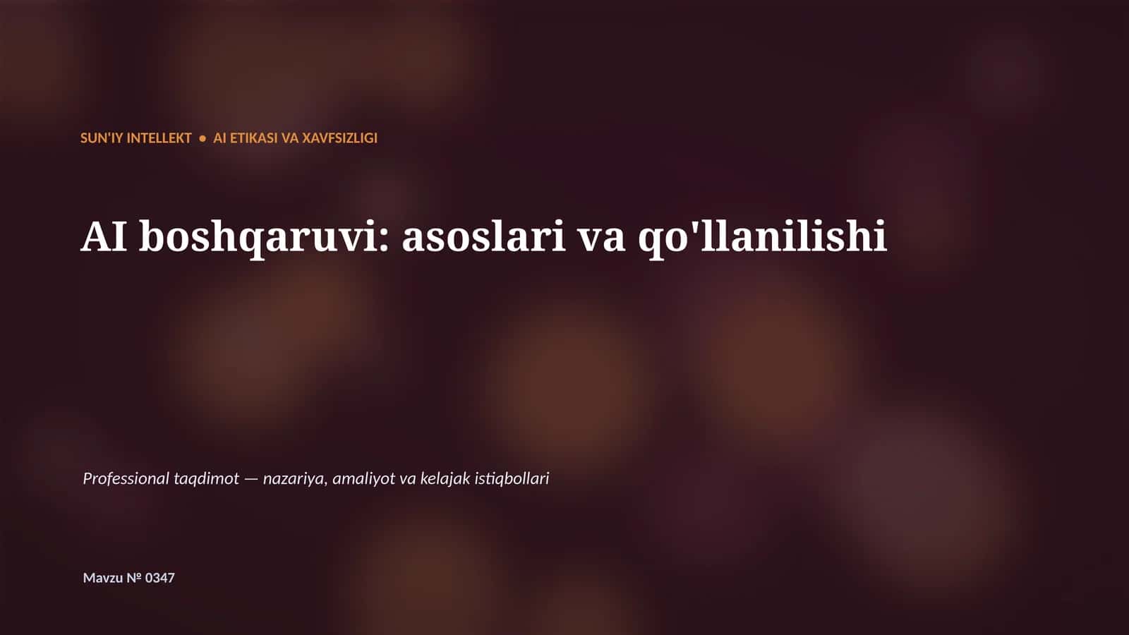 AI boshqaruvi: asoslari va qo'llanilishi 1