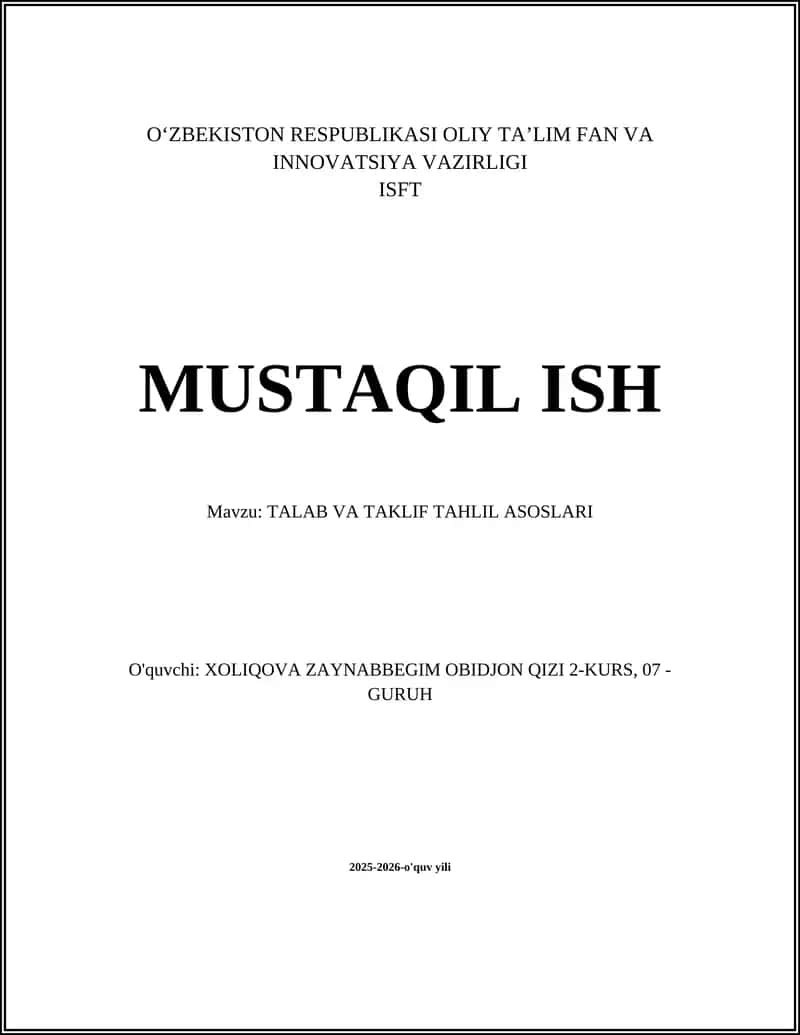 TALAB VA TAKLIF TAHLIL ASOSLARI 1