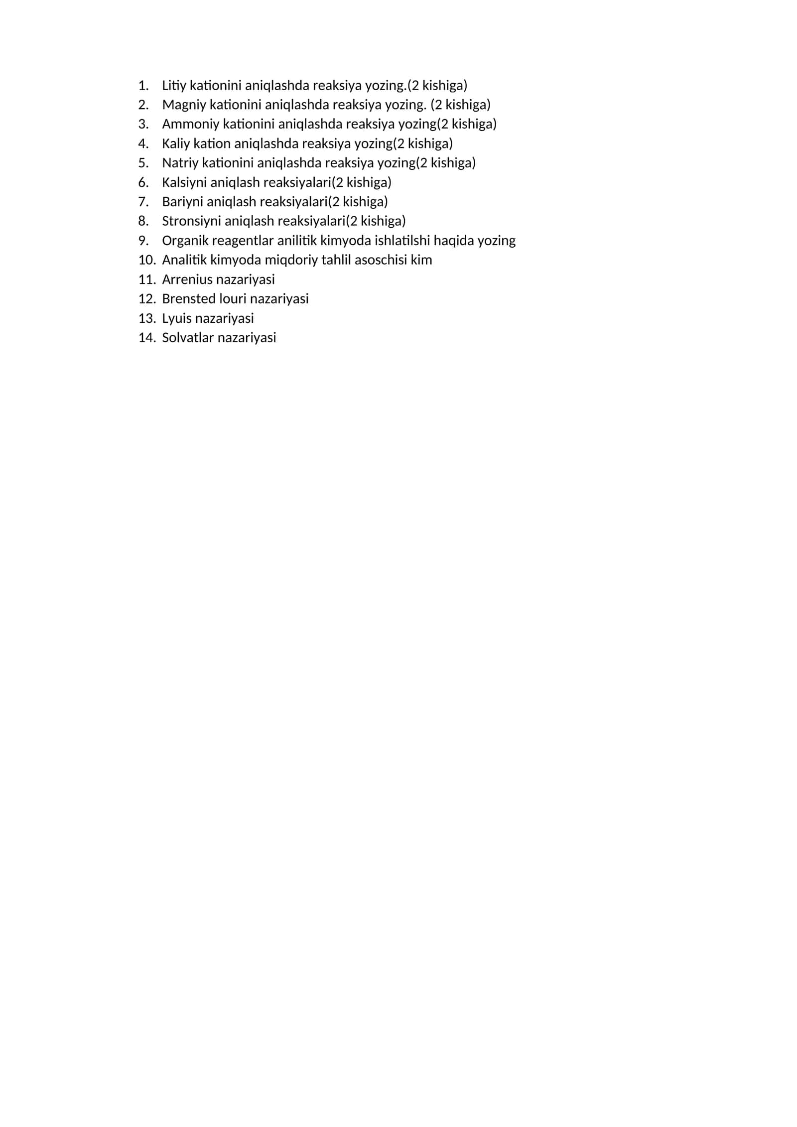 Organik reagentlar anilitik kimyoda ishlatilshi haqida yozing 1