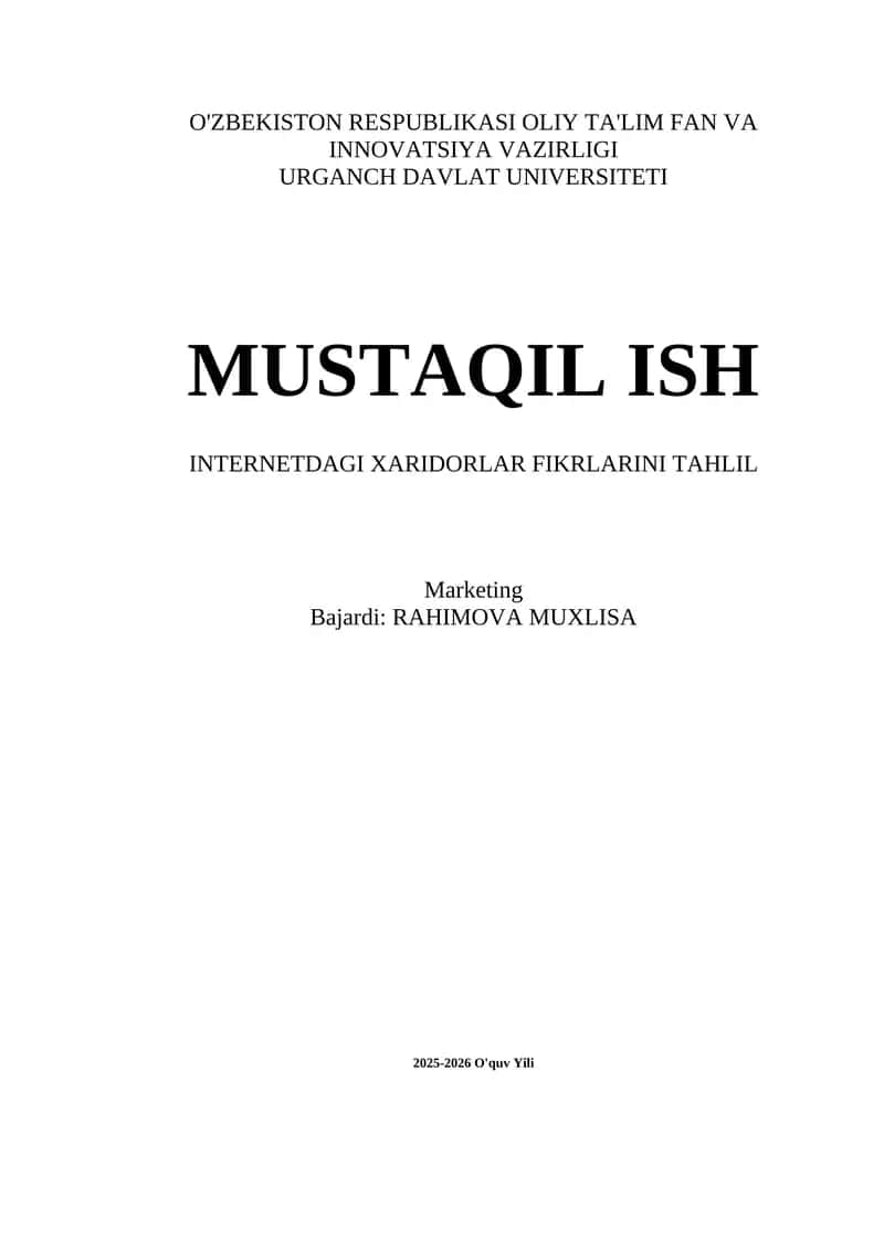 INTERNETDAGI XARIDORLAR FIKRLARINI TAHLIL QILISH 1