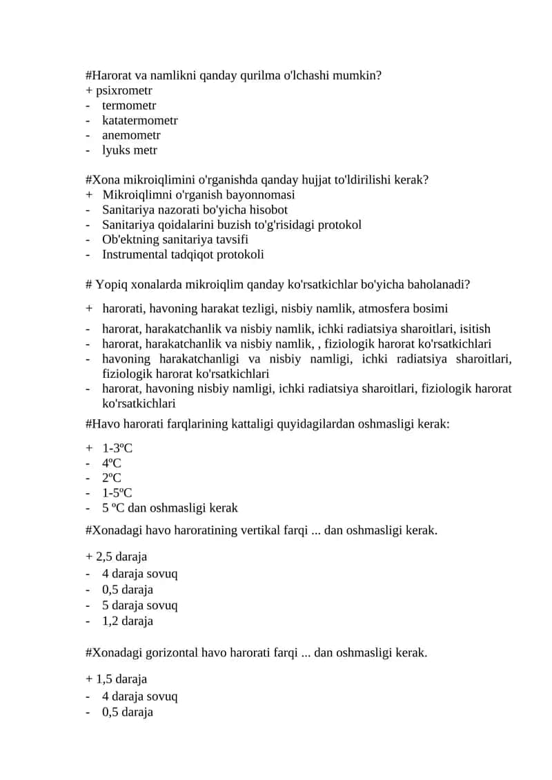 Mikroiqlimni o'rganish bayonnomasi 1