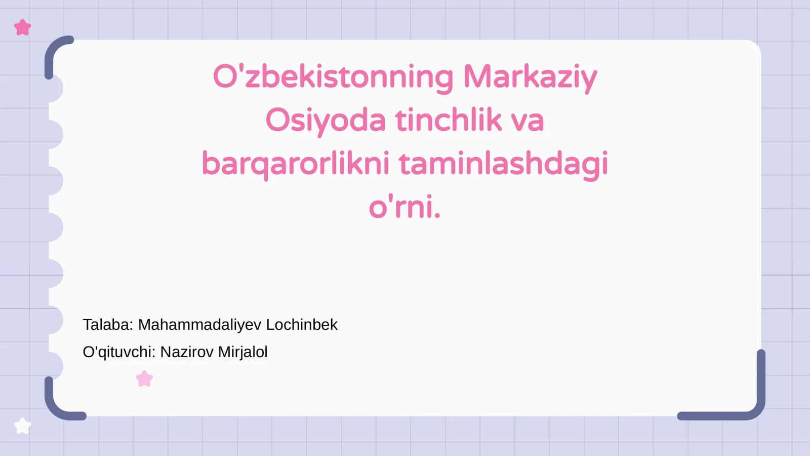 O'zbekistonning Markaziy Osiyoda tinchlik va barqarorlikni taminlashdagi o'rni 1