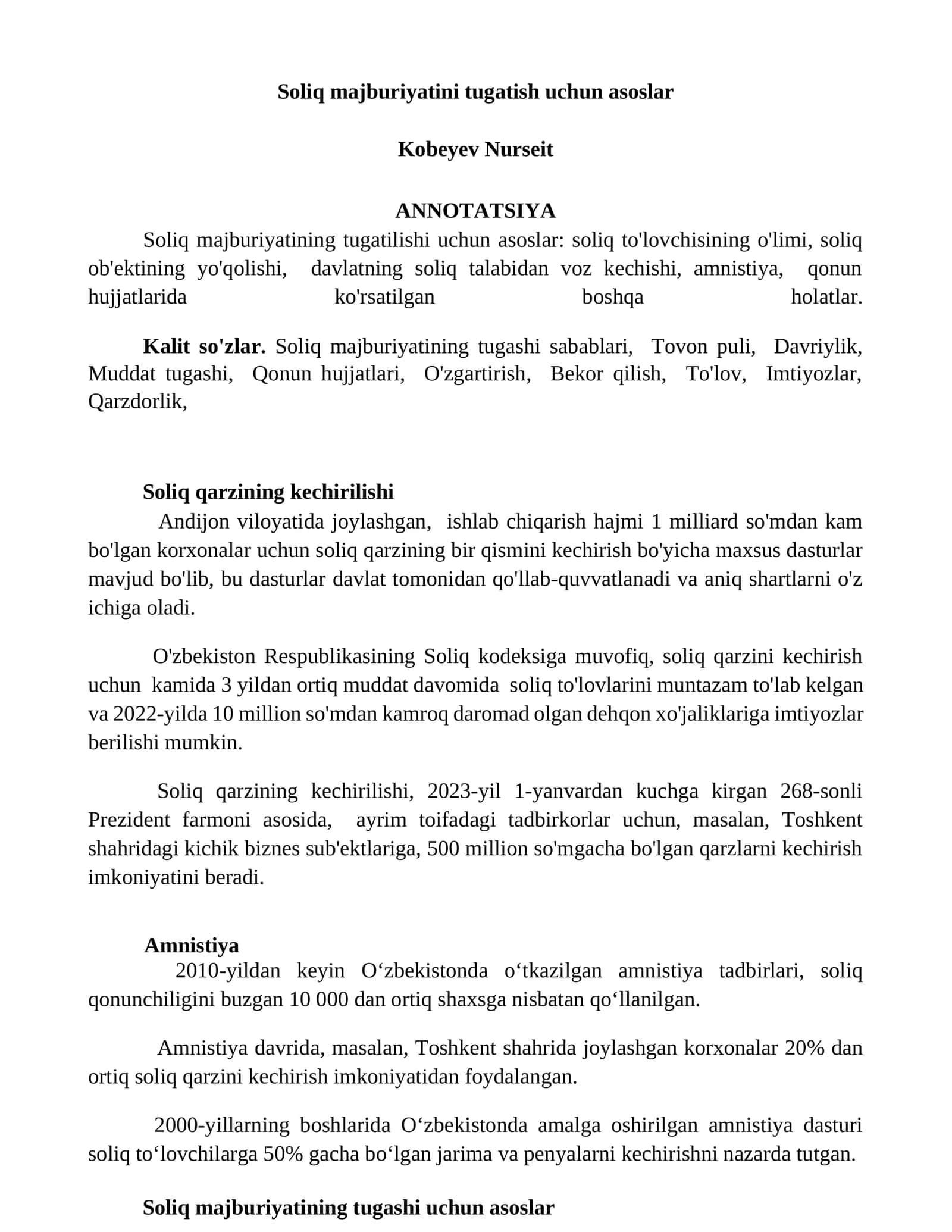 Soliq majburiyatini tugatish uchun asoslar 1