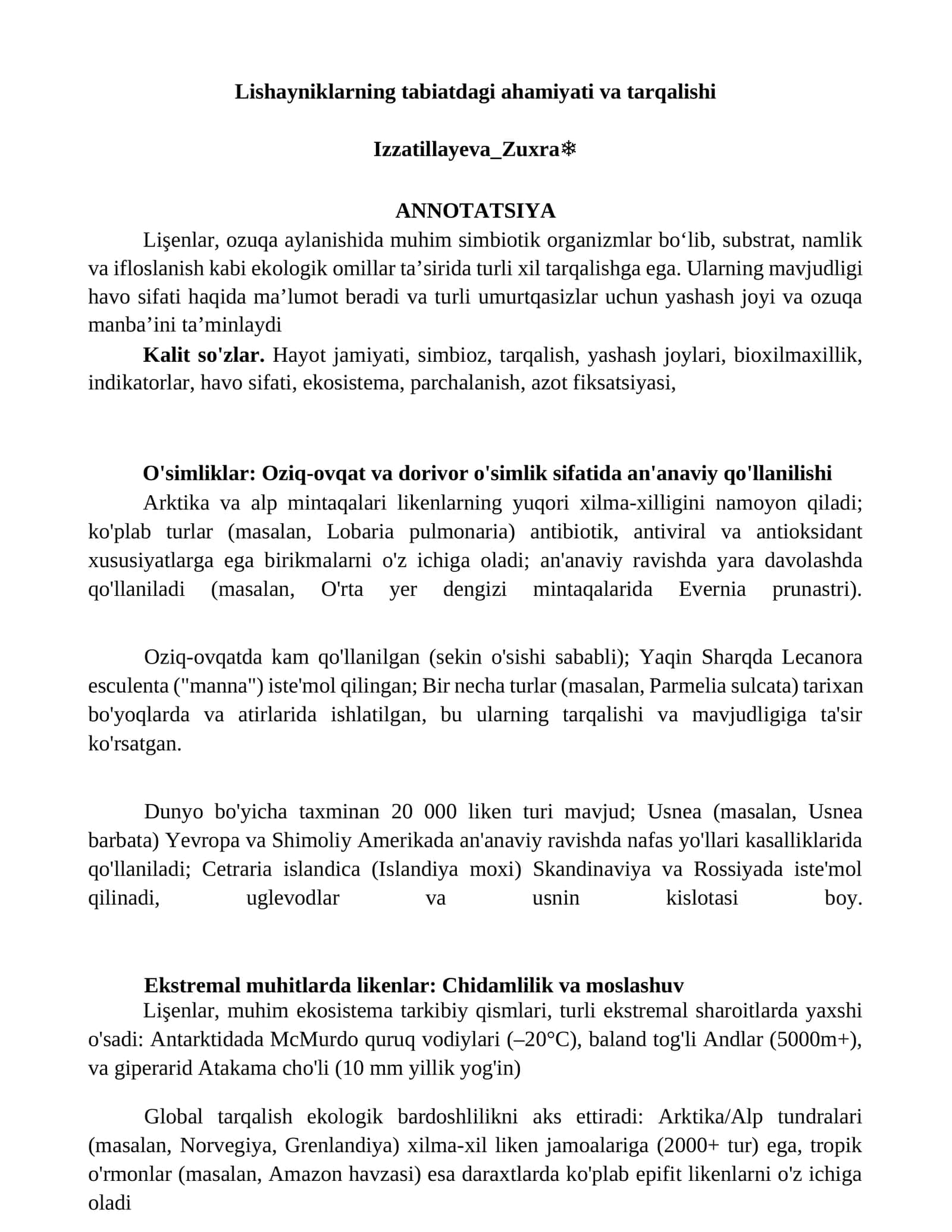 Lishayniklarning tabiatdagi ahamiyati va tarqalishi 1