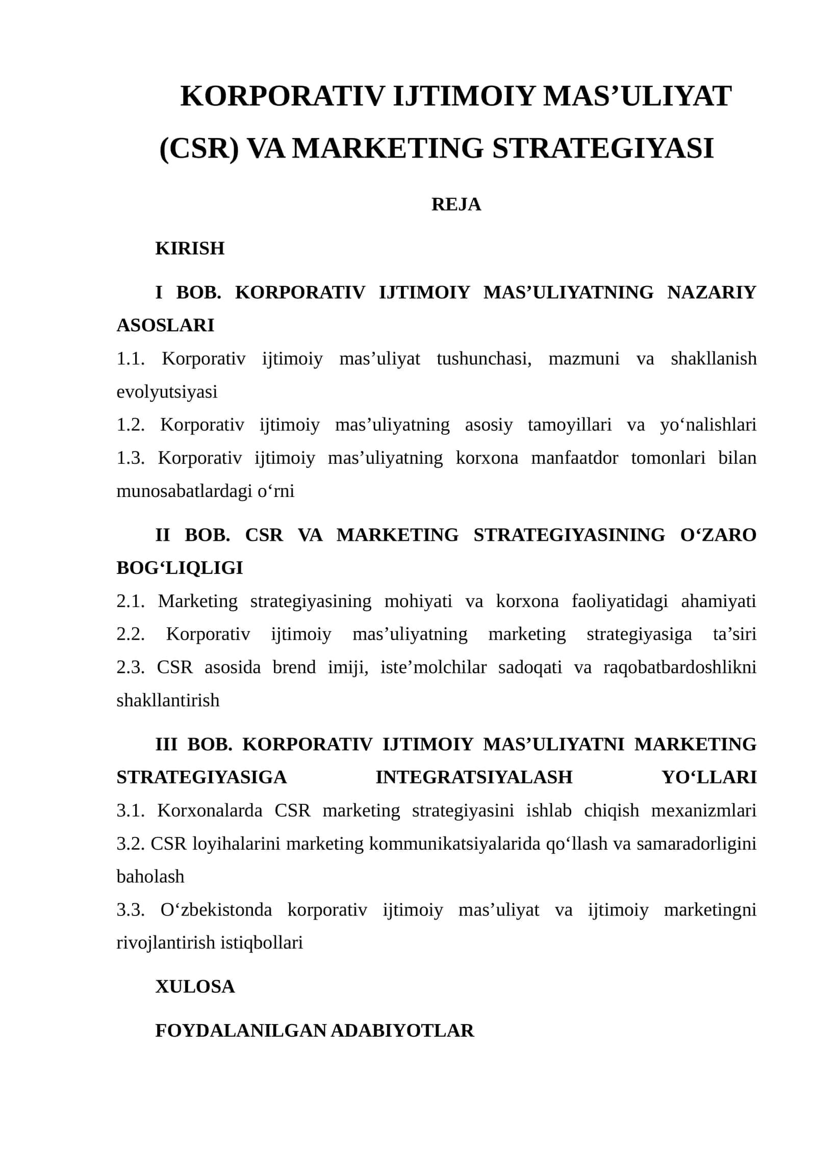 KORPORATIV IJTIMOIY MAS’ULIYAT (CSR) VA MARKETING STRATEGIYASI 1