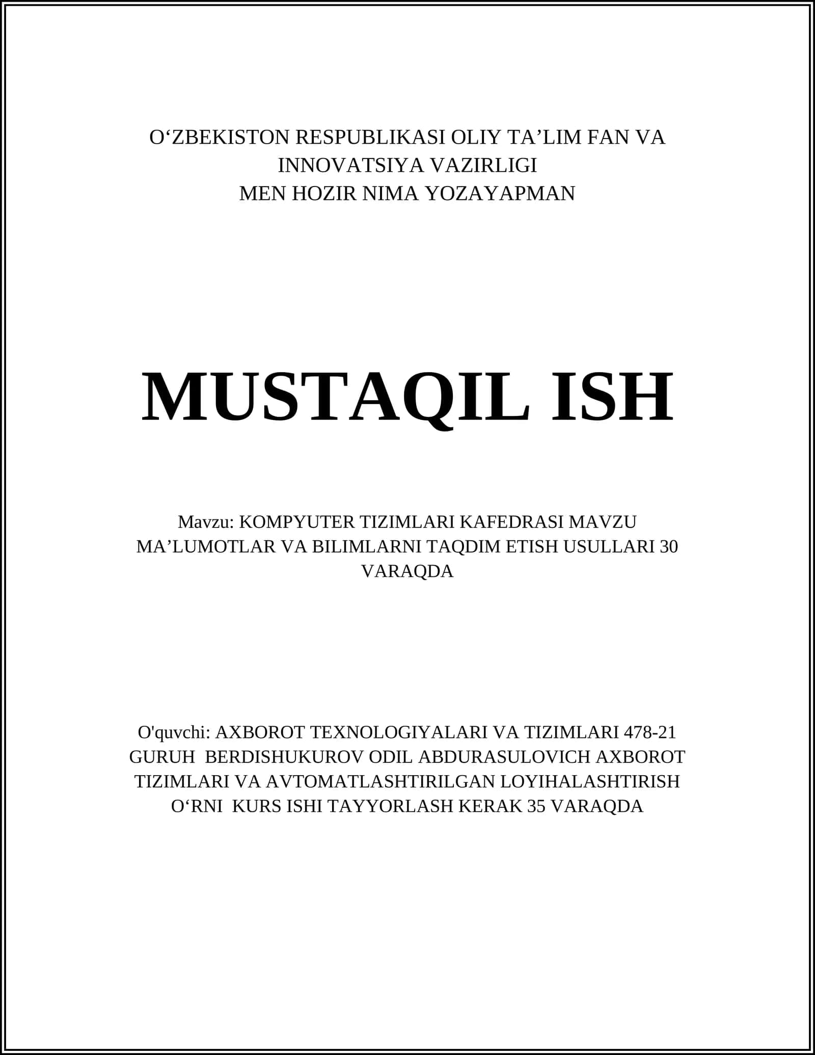 KOMPYUTER TIZIMLARI KAFEDRASI 1