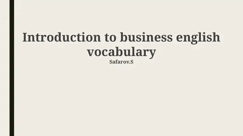 Introduction to Business English Vocabulary 1