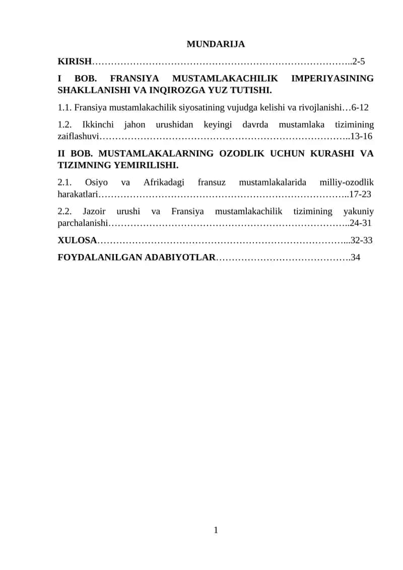 Fransiya Mustamlakachilik Tizimi 1