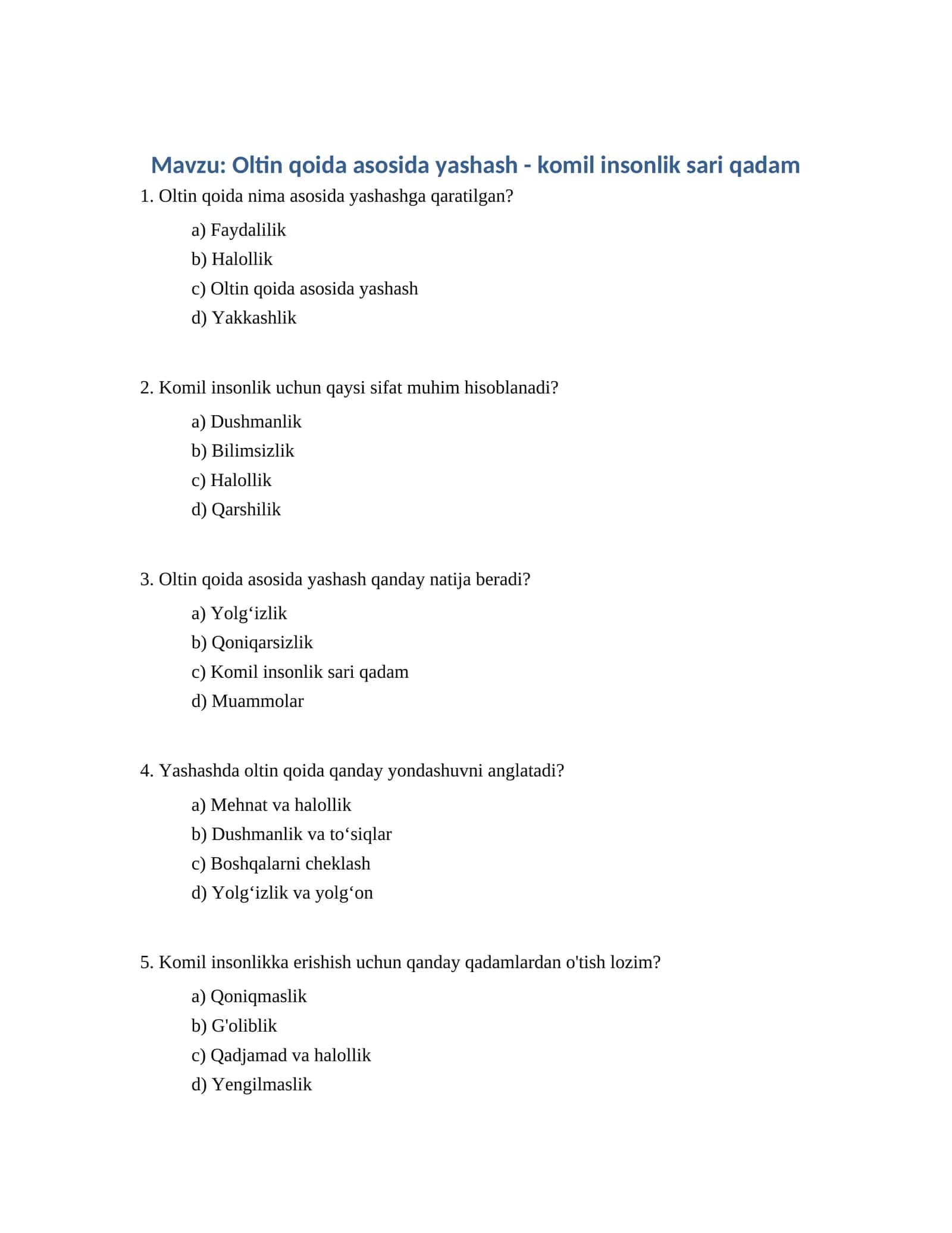 Oltin qoida asosida yashash - komil insonlik sari qadam 1
