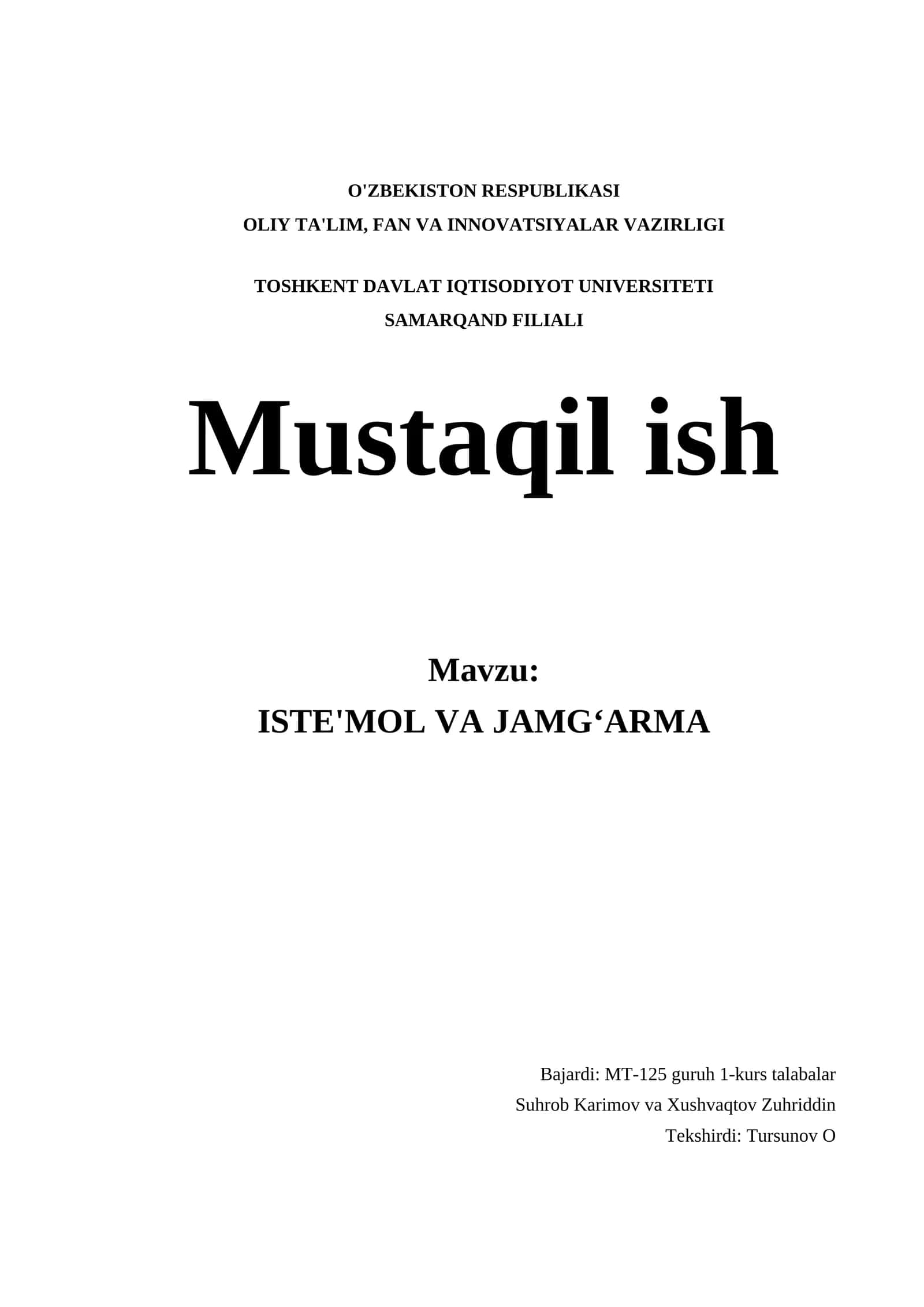 ISTE'MOL VA JAMGʻARMA 1