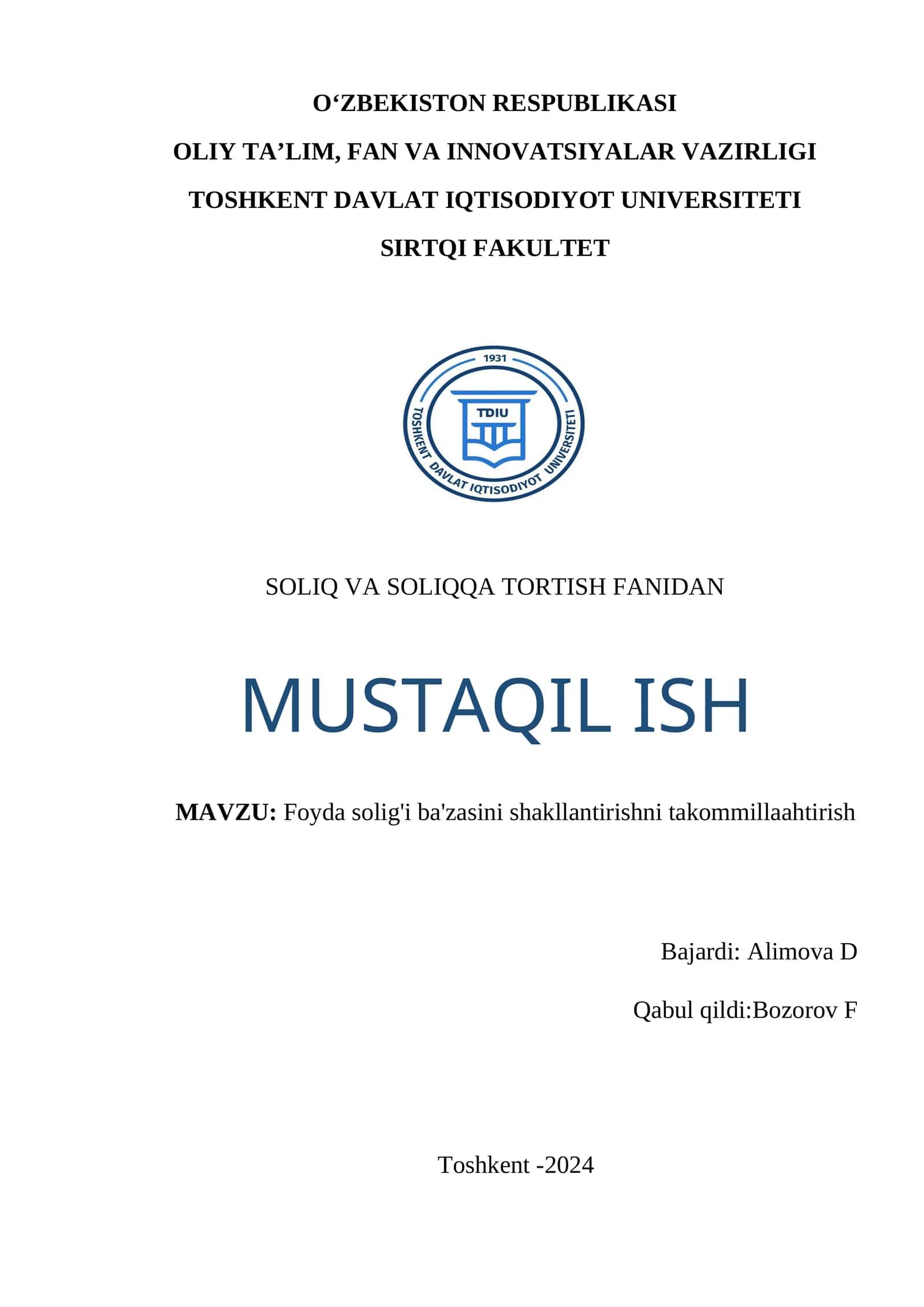 Foyda solig'i ba'zasini shakllantirishni takommillaahtirish 1