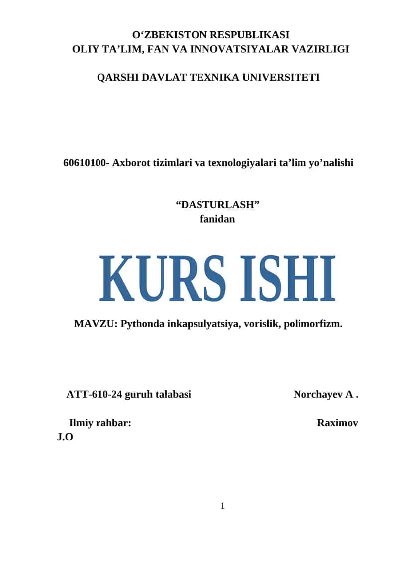 Pythonda inkapsulyatsiya, vorislik, polimorfizm 1
