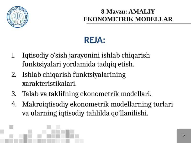 AMALIY EKONOMETRIK MODELLAR 1