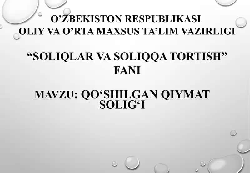 Qo’shilgan qiymat solig’i 1