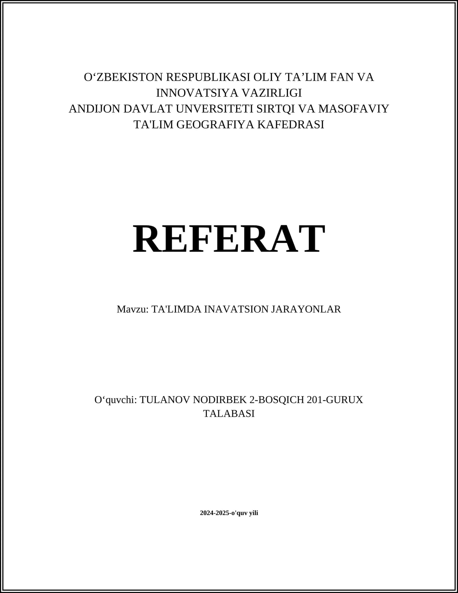 INAVATSION TA'LIM METODLARI 1