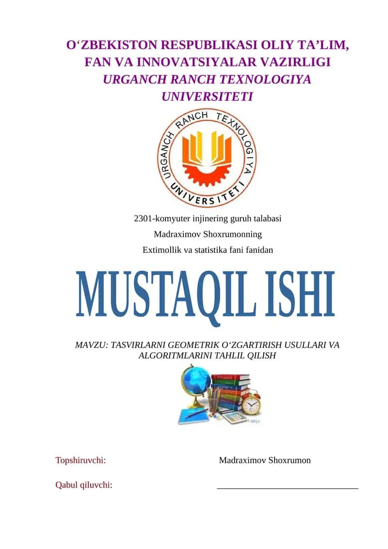 TASVIRLARNI GEOMETRIK O‘ZGARTIRISH USULLARI VA ALGORITMLARINI TAHLIL QILISH 1