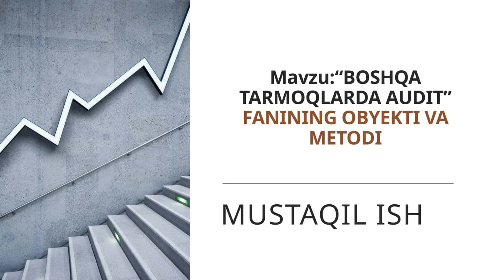 “BOSHQA TARMOQLARDA AUDIT” FANINING OBYEKTI VA METODI 1