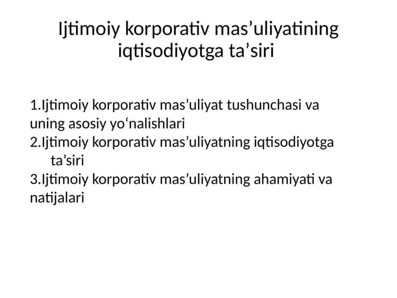 Ijtimoiy korporativ mas’uliyatning iqtisodiyotga ta’siri 1