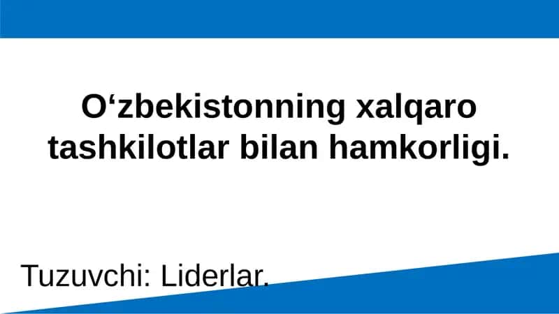 O‘zbekistonning Xalqaro Xamkorlikbilan Hamkorligi 1