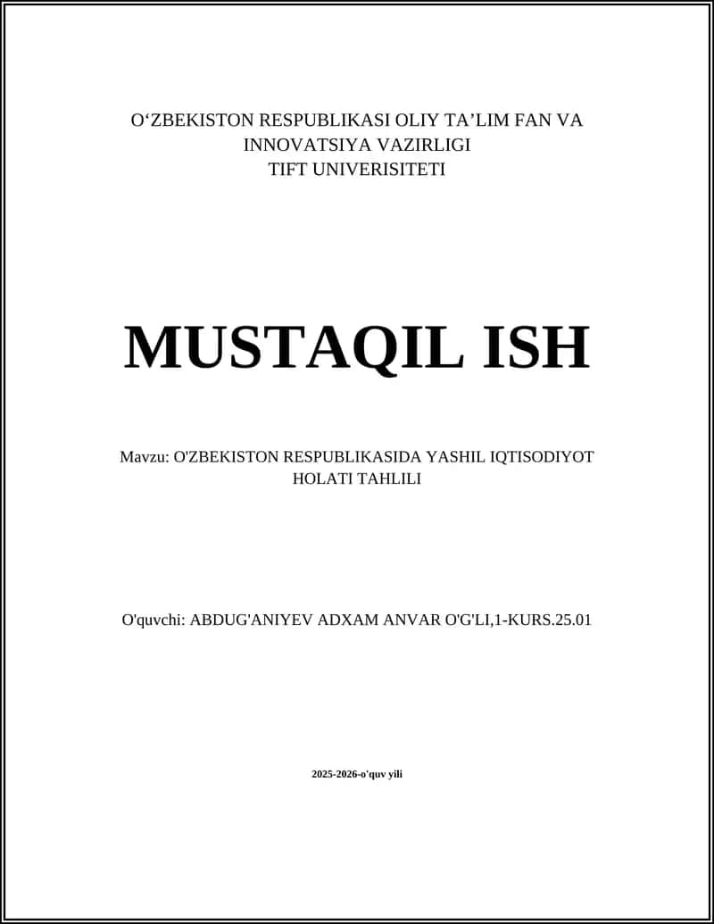 O'ZBEKISTON RESPUBLIKASIDA YASHIL IQTISODIYOT HOLATI TAHLILI 1