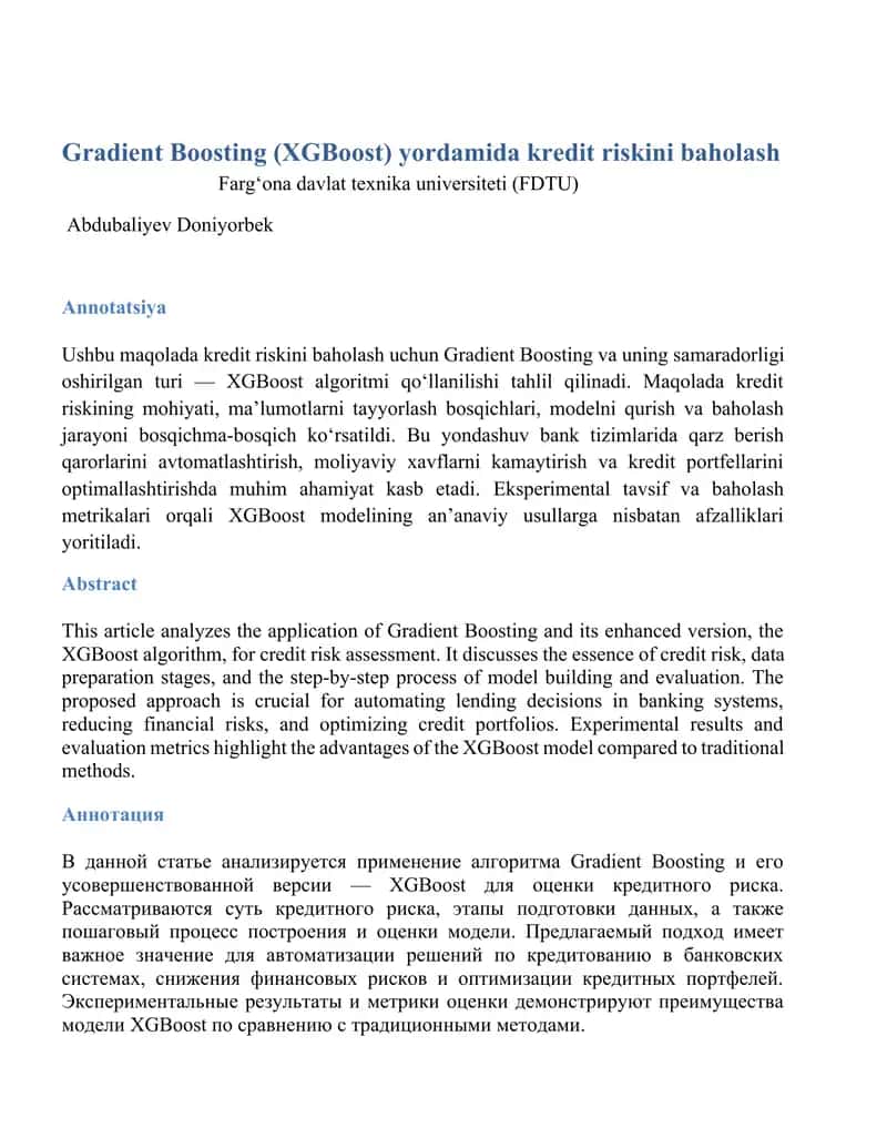Gradient Boosting (XGBoost) yordamida kredit riskini baholash 1