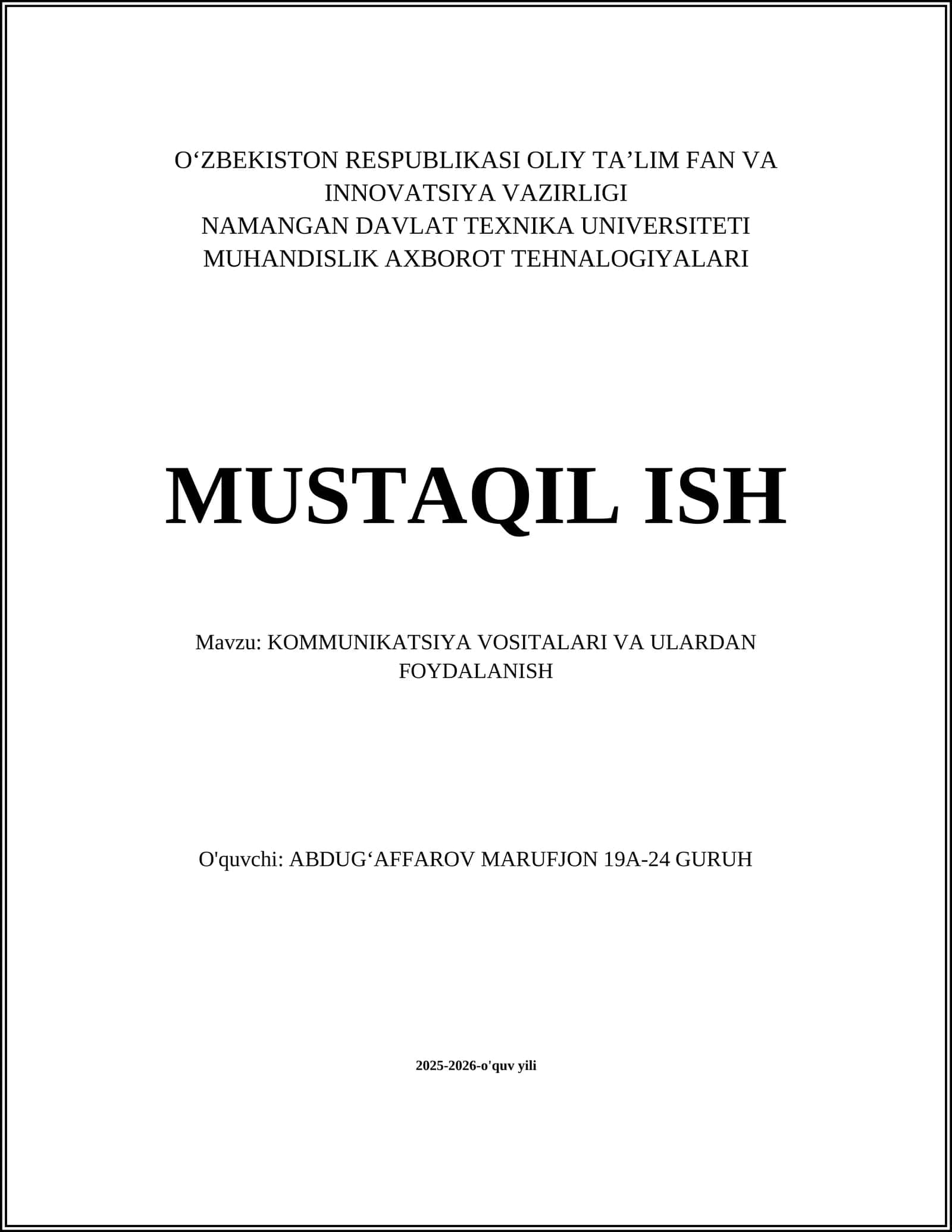 KOMMUNIKATSIYA VOSITALARI VA ULARDAN FOYDALANISH 1
