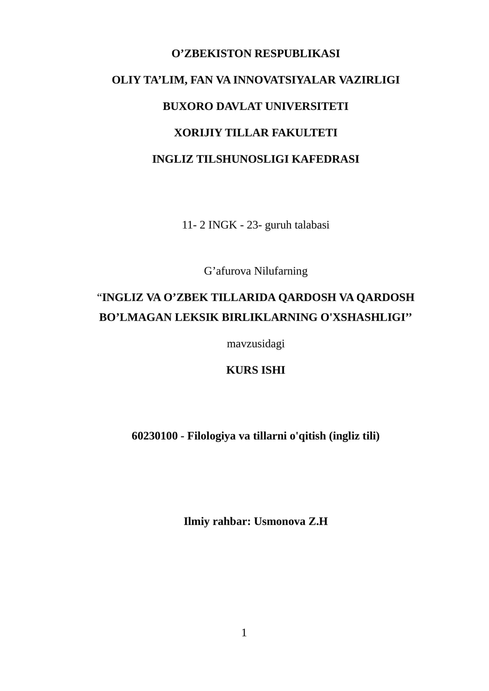 INGLIZ VA O’ZBEK TILLARIDA QARDOSH VA QARDOSH BO’LMAGAN LEKSIK BIRLIKLARNING O'XSHASHLIGI 1