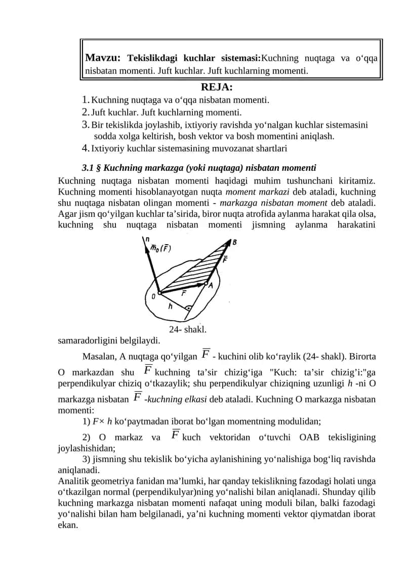 Tekislikdagi kuchlar sistemasi 1