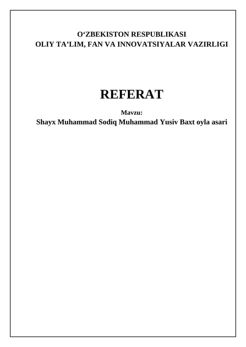 Shayx Muhammad Sodiq Muhammad Yusufning hayoti va ilmiy merosi 1