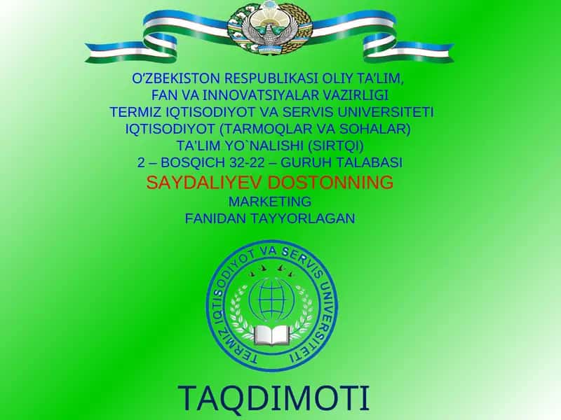 Tovar assortimentini rejalashtirish 1