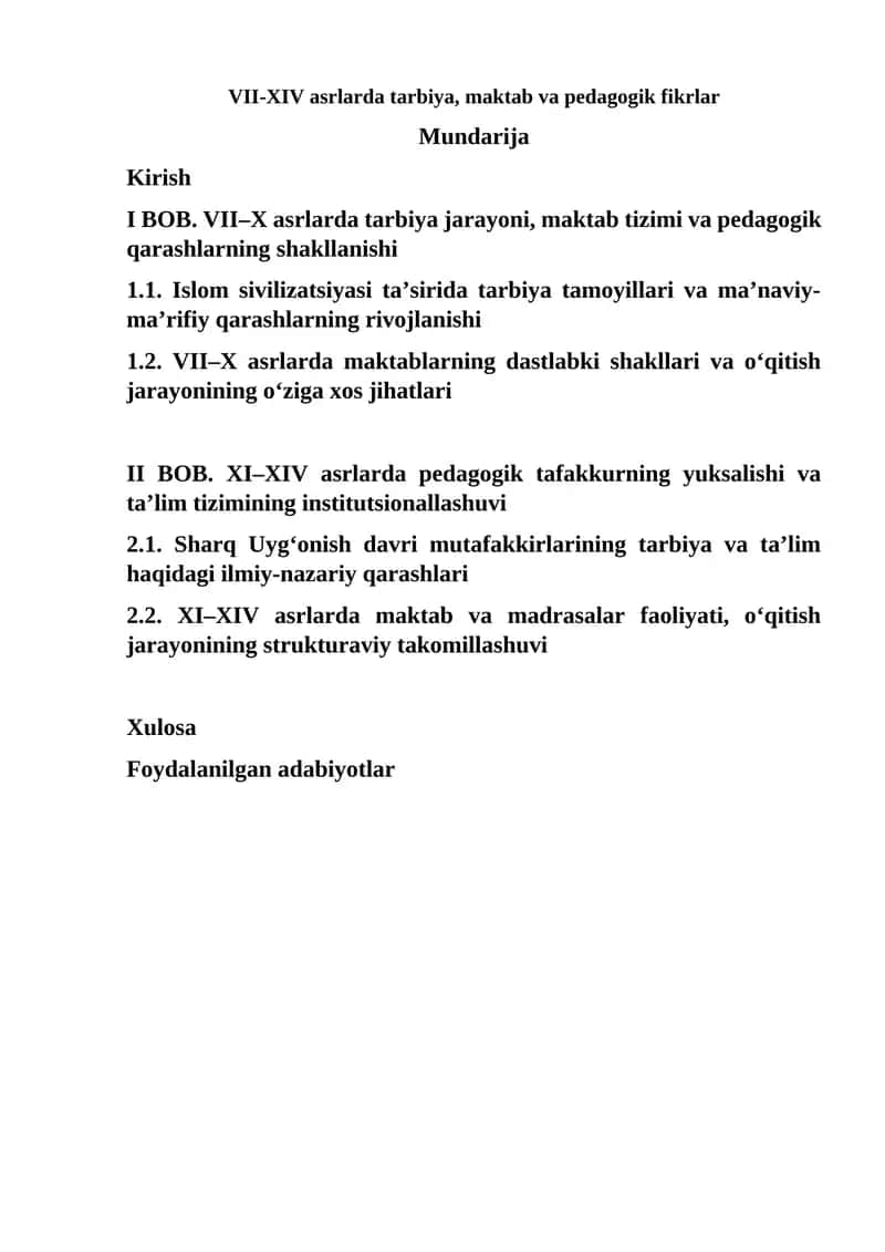 VII-XIV asrlarda tarbiya, maktab va pedagogik fikrlar 1